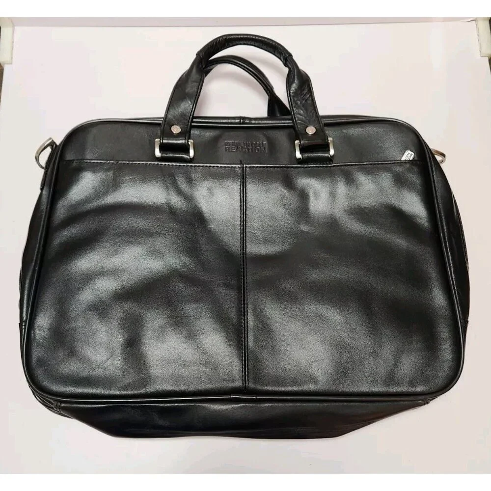 Kenneth Cole Reaction Laptop Briefcase Bag Leather Shoulder Strap Black Travel